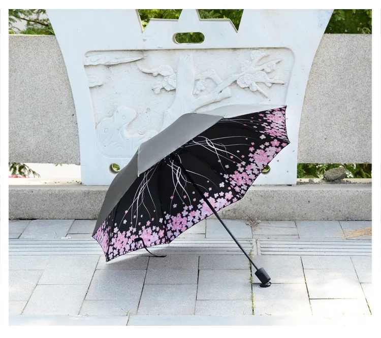 Женский анти-УФ Вишневый небо цветок Unbrella открытый портативный УФ зонтик три складной зонтик от солнца и дождя