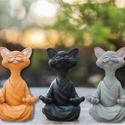 Причудливая статуэтка Будды и кошки для йоги, черная медитация, коллекционные скульптуры счастливой кошки, наружные садовые аксессуары для украшения дома