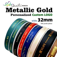haosihui 32mm custom print metallic ribbon with gold glitter lettering wedding favors and gifts packaging 100 yardlot