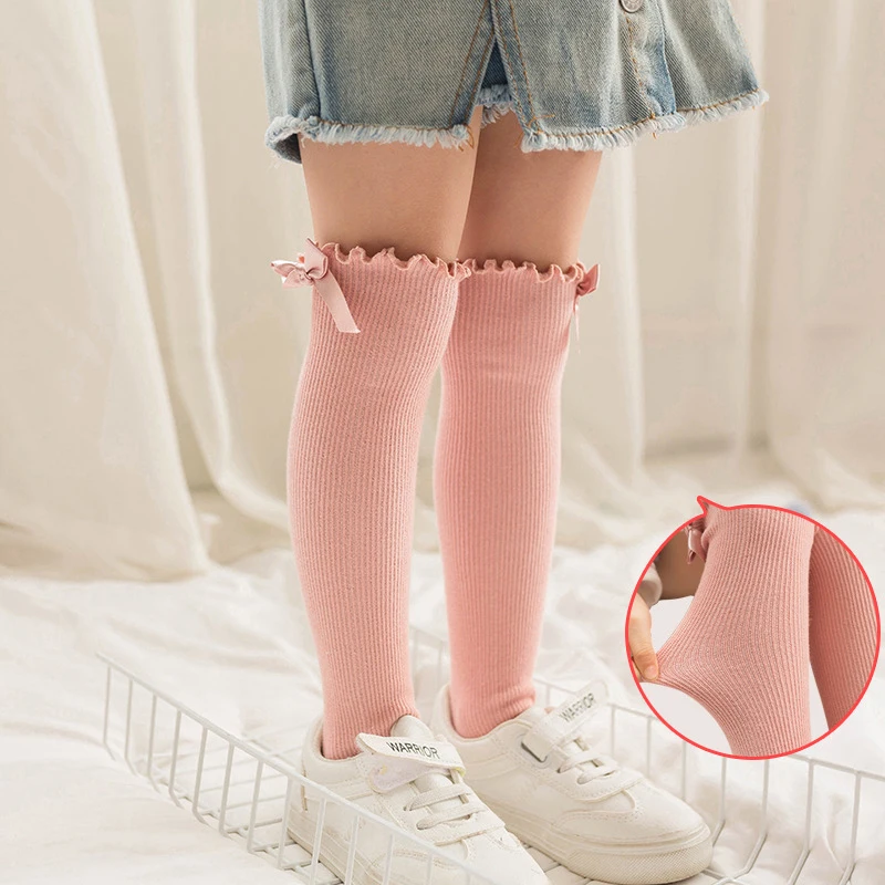 Новинка осенние детские носки для девочек большие банты длинные женские белые