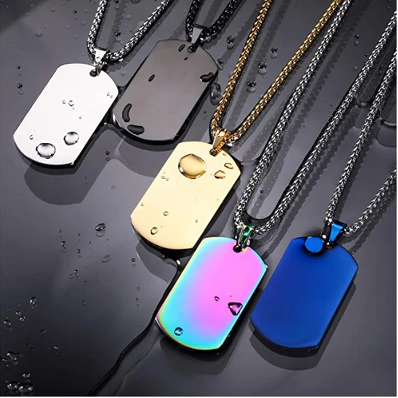 3pcs Rectangle Mens Military Army Style Stainless Steel Dog Tags Chain Pendant Necklace Jewelry Accessories 7 Colors | Украшения и