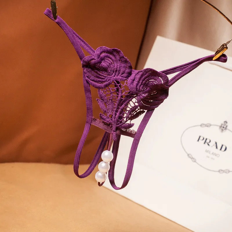 Purple Женские сексуальные кружевные трусики-стринги, трусики-стринги, трусики с жемчужинами, соблазнительное сексуальное бикини, нижнее белье для женщин, ювелирные изделия для пар - Окраска металла: Purple