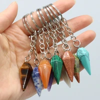 new keychain natural stone malachite opal amethyst rose quartz hexagonal cone jewelry pendant for hanging cars bag pants etc