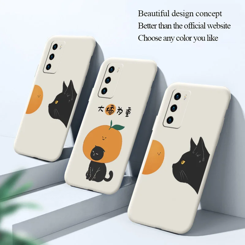

Playful Cat Phone Case For Huawei P40 P40Lite P30 P20 Mate 40 40Pro 30 20 Pro Lite P Smart 2021 Y7a Liquid Silicone Cover