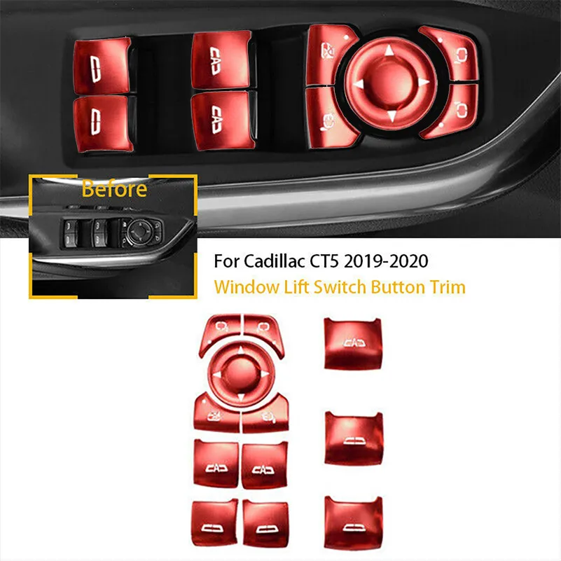 

Red Button Cover Switch Window Lift 12Pcs Aluminum Alloy Car Decoration New