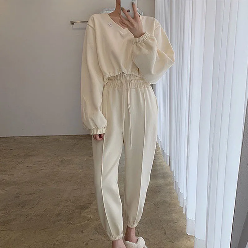 Повседневная Короткая Толстовка с V-образным вырезом и длинным рукавом на