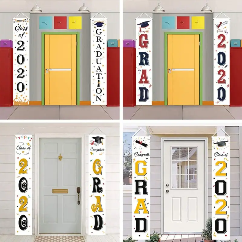 

1Pair 2020 Graduation Decoration Door Flag Hanging Door Curtain Graduation Party Couplet Banner Ceremony Home Mall Party Decor