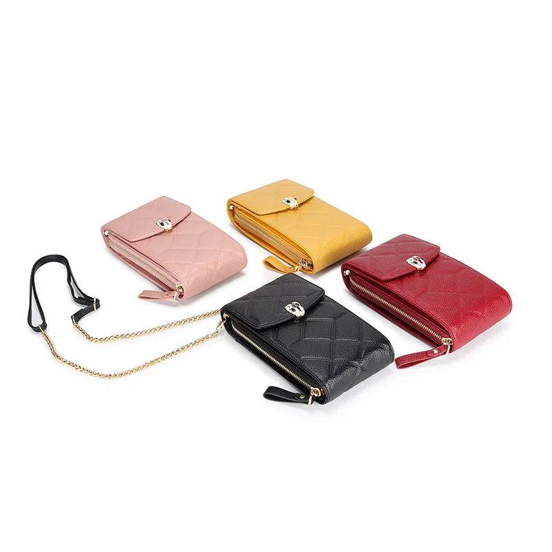 

Lady Phone Bag Argyle Chain Vertical Type Square Genuine Leather Messenger Bag Women Mobile Phone Crossbody Bag Mini 4 Colors