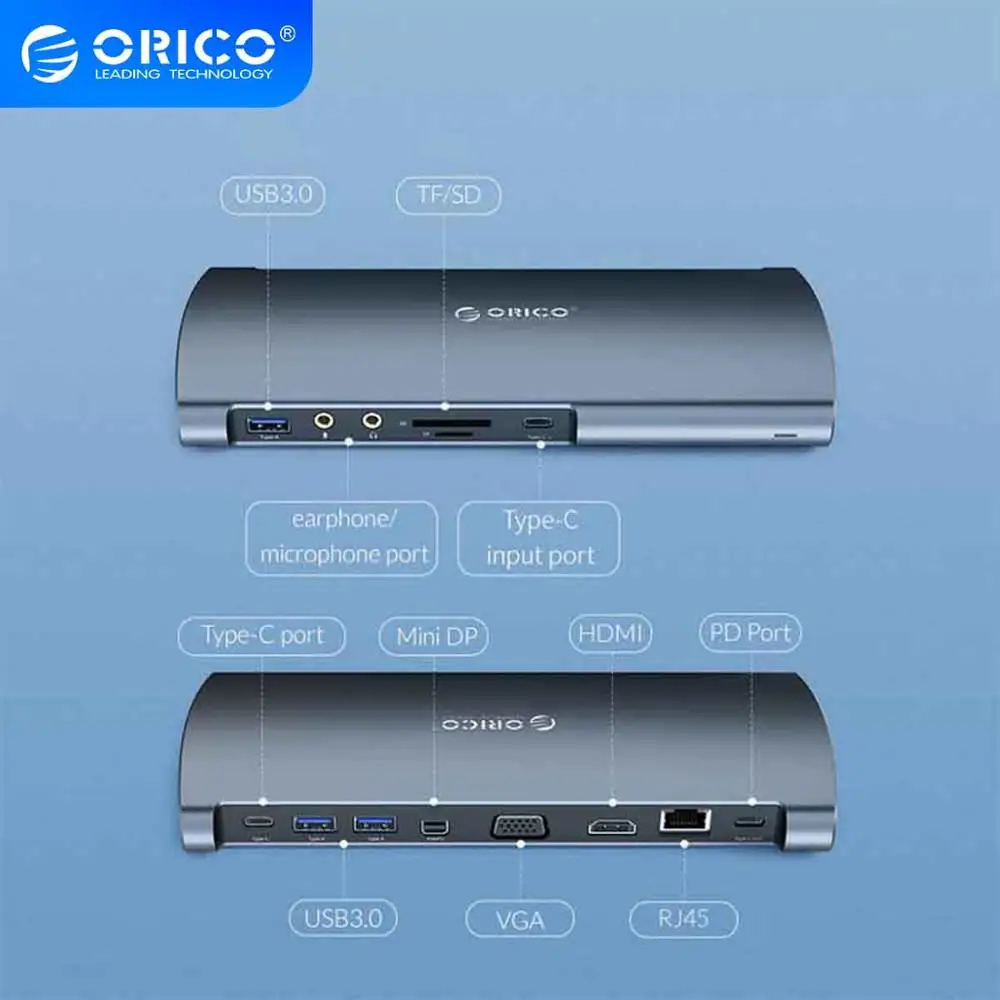 ORICO высокоскоростной USB C концентратор типа для 3 0 HDMI VGA Mini DP 5 мм аудио RJ45 кардридер