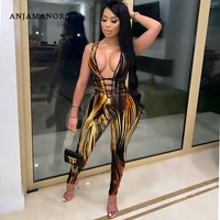anjamanor sexy deep v neck one piece jumpsuit women clothing party club outfits printed bodycon rompers dropshipping d6 cd27