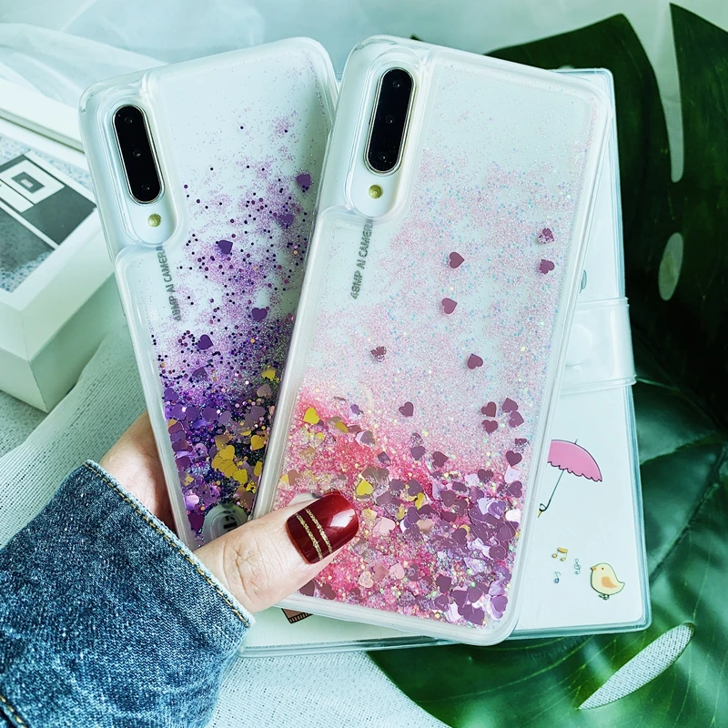 Для Xiaomi Mi 9T A1 A2 A3 Redmi Note 9 9s 9A 9C 6 7 7A 8 8T 8A Pro Max Блестящий жидкий зыбучий песок сердце