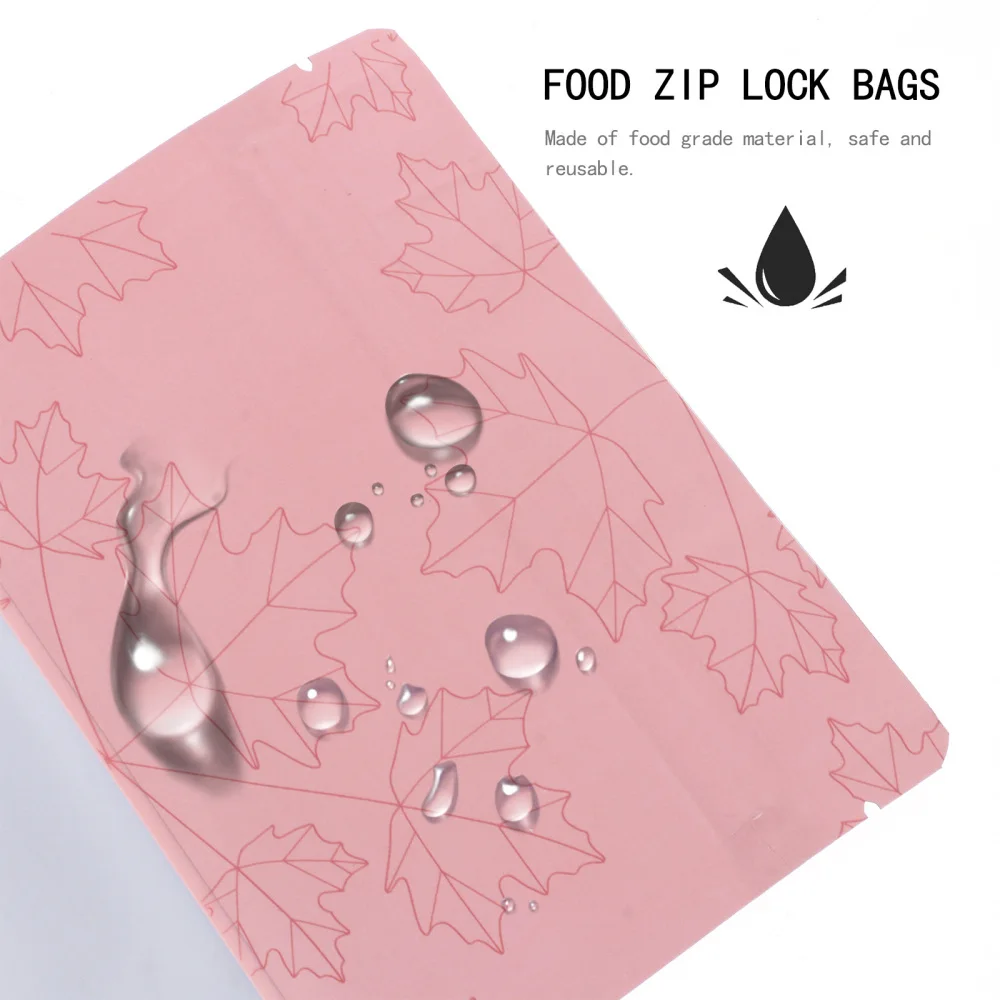 

100Pcs Maple Leaf Aluminum Foil Stand Bags Window Food Sealing Bags
