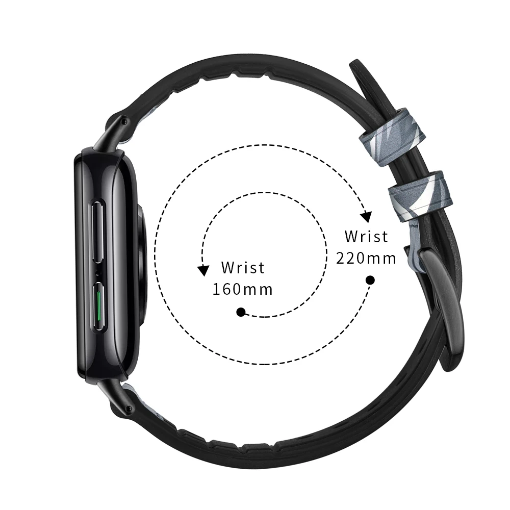 

Genuine Leather Silicone Watch Strap For Oppo Smart Watch Black Connector Bracelet Replacement Watch Band Wristband Accessories