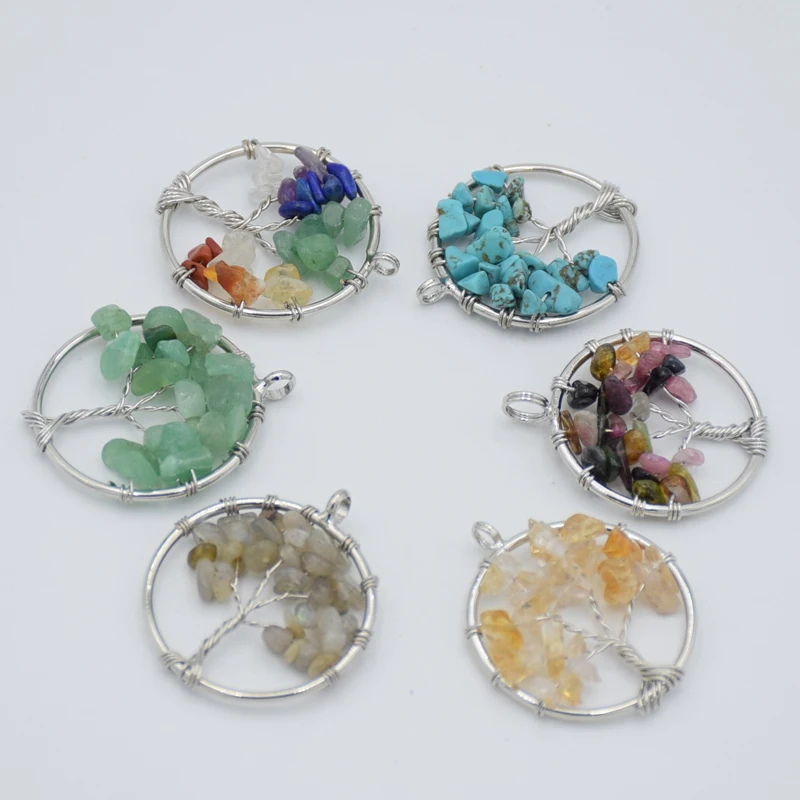 Ожерелье Древо Жизни Кулон серебряный цвет натуральный драгоценный камень