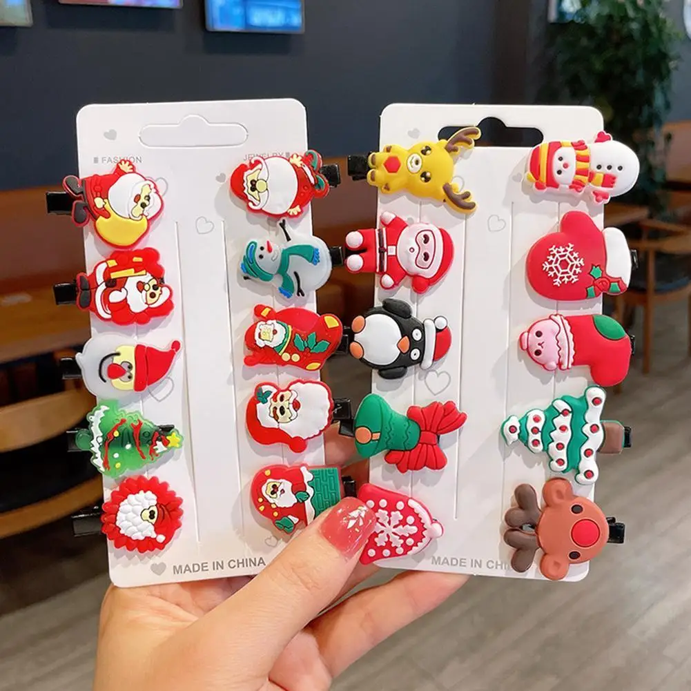 

10pcs Christmas Tree Children Hair Accessories Kid Girl Cute Cartoon Snowman Elk Hair Clip Pin Hair Pins Hair Grip Barrettes