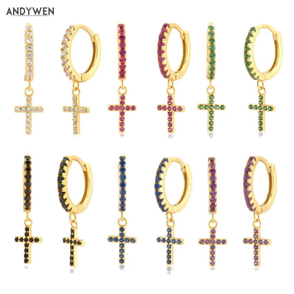 Andywen 100% 925 стерлингового серебра 8 5 мм Серебряный цвет радуги крест браслеты с