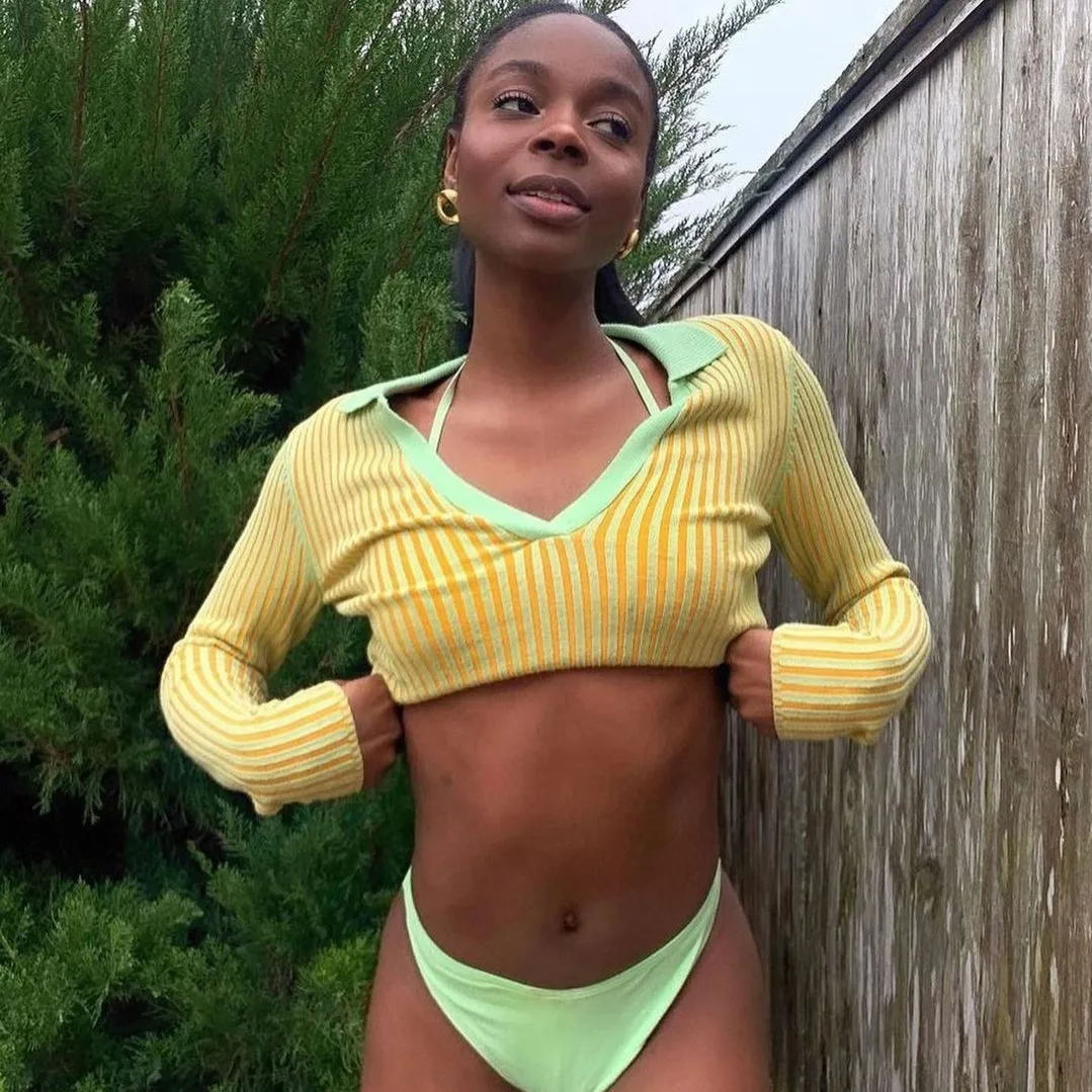 

Summer Sexy Knitted Green Long Sleeve T Shirts Women Casual V-neck Short Top Fashion 90S Vintage Y2K Crop Top Streetwear