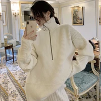 high neck zipper sweater womens autumn and winter korean version thickened medium and long outer pullover lapel sweater