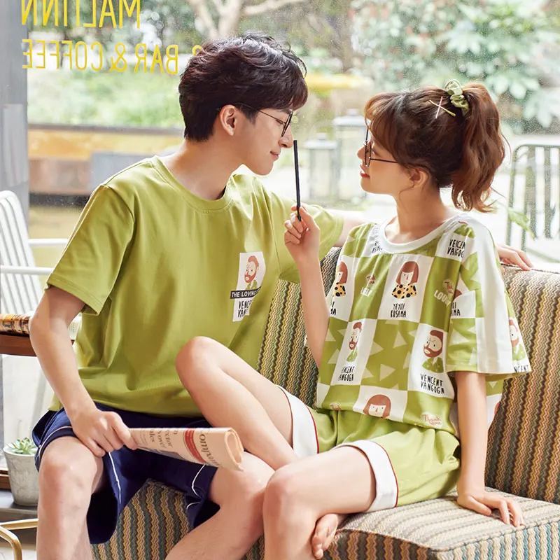 Женская летняя пижама из чистого хлопка тонкий костюм с коротким рукавом для