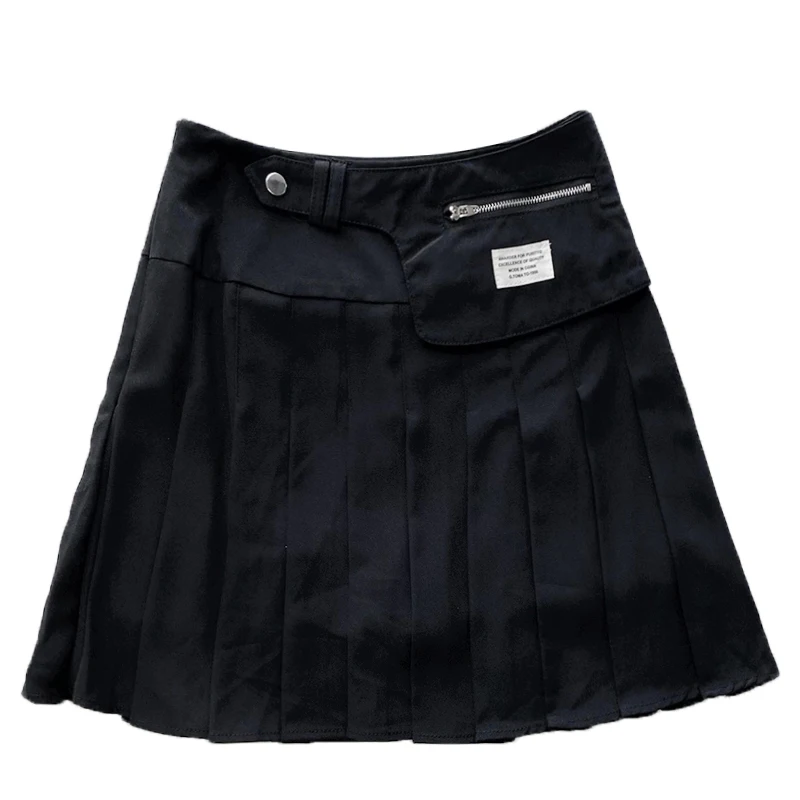 

Летняя асимметричная плиссированная юбка А-силуэта с карманами и высокой талией