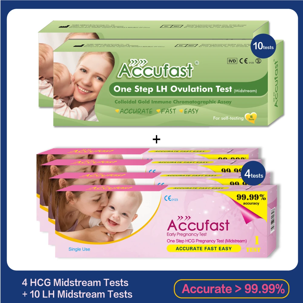 

ACCUFAST 4Pcs HCG Pregnancy Test Midstream + 10Pcs LH Ovulation Test Midstream Disposable Private Urine Test Stick For Women