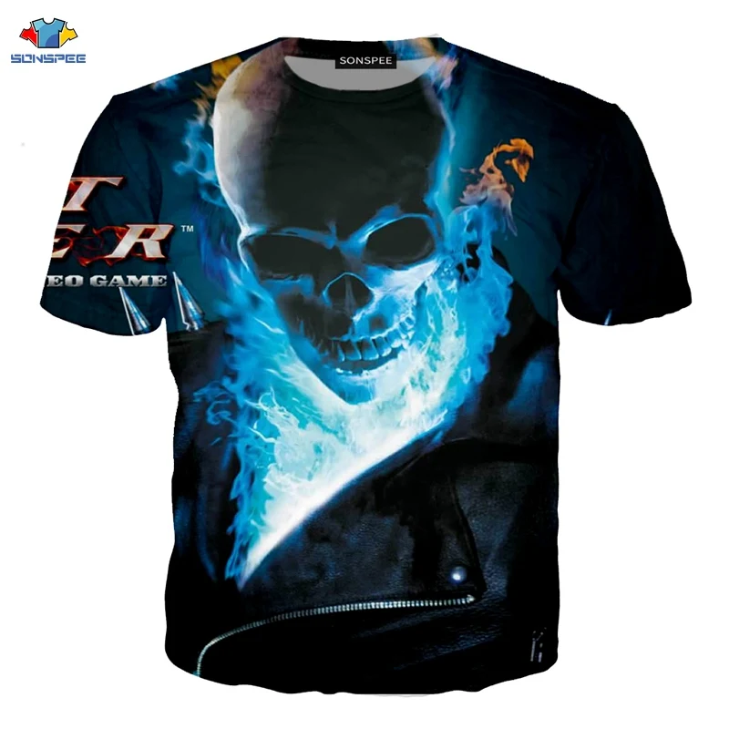 SONSPEE/Новинка футболка с сахарным черепом Мужская модная хвостом пламенем рыцаря