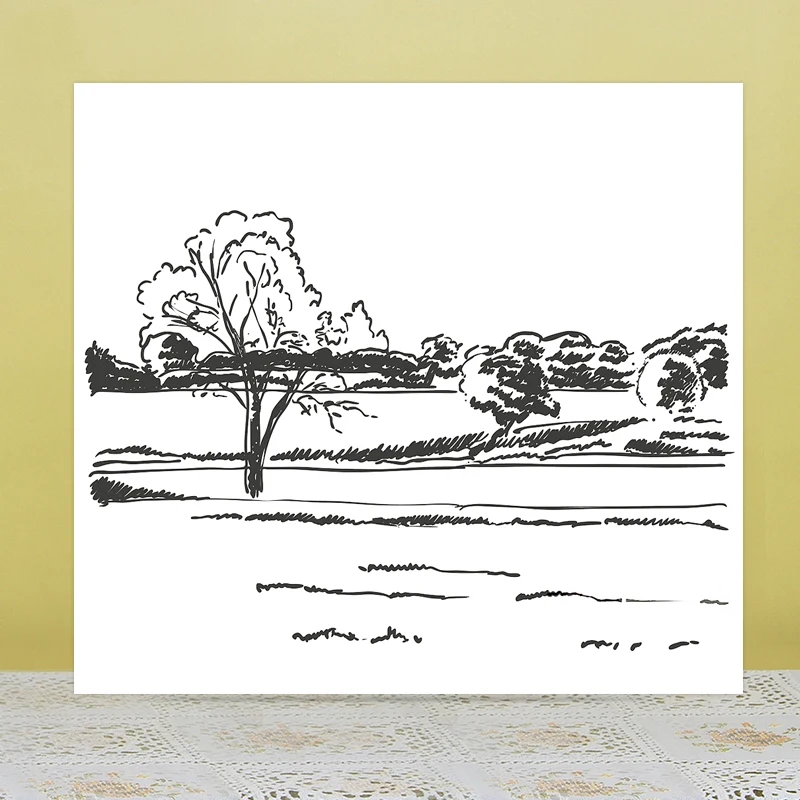 

AZSG Grassland Tree Clear Stamps For DIY Scrapbooking/Card Making/Album Decorative Silicone Stamp Crafts