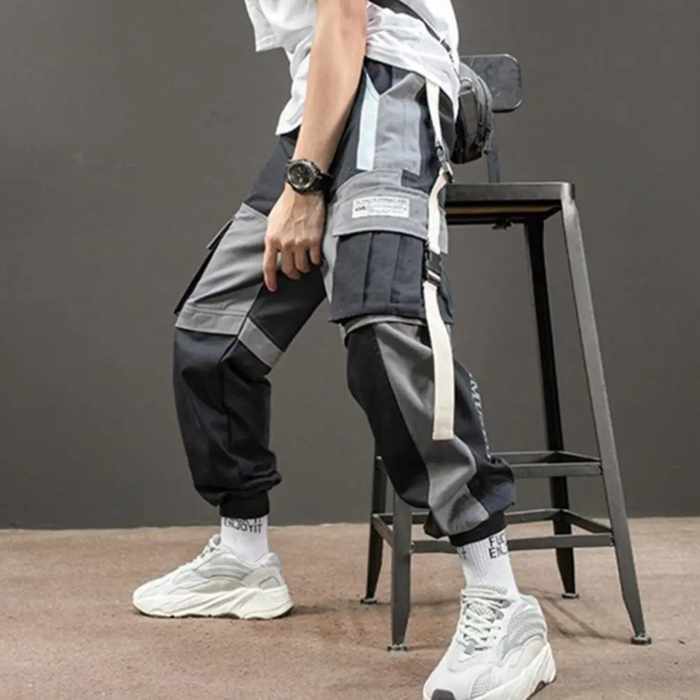 

MenÂ Stylish Multi Pockets Straps Patchwork Ankle Tied Long Cargo Pants Trousers Plus Size For Male