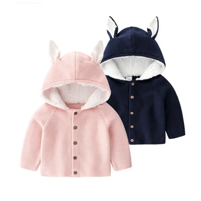 Вязаный детский кардиган с заячьими ушками Осенняя детская куртка пальто