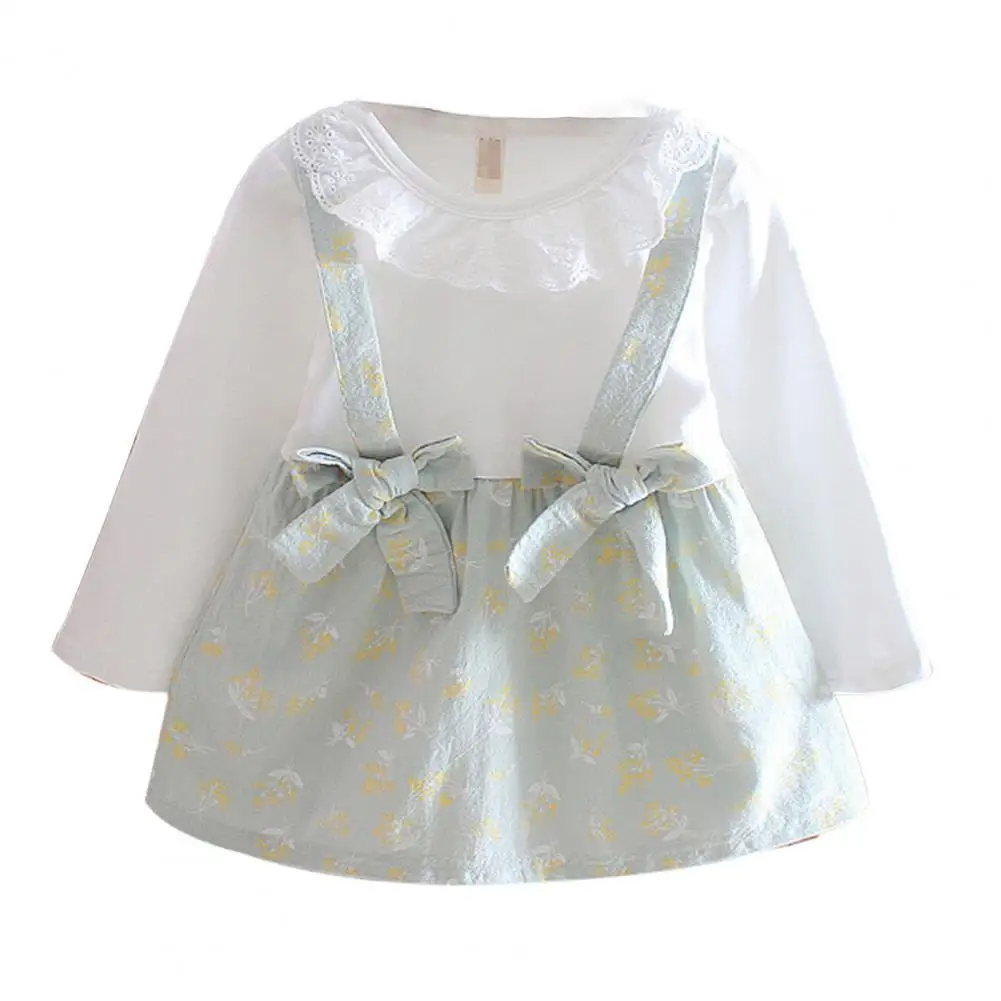 

Girls Cute Dress Splicing Floral Print Long Sleeve Fluffy Dress Casual Wear