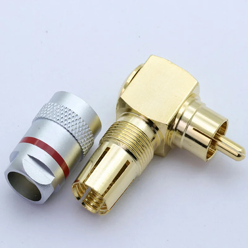 

10pcs/lot Right Angle RCA Male Plug Connector Copper Gold Plated 90 Degree RCA Male Plug Speaker Audio Adapter 5 Pairs Red+White