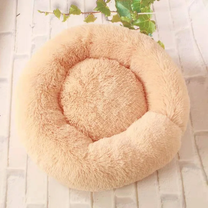 Модные круглые плюшевые кровати для кошек мягкая длинная плюшевая кровать
