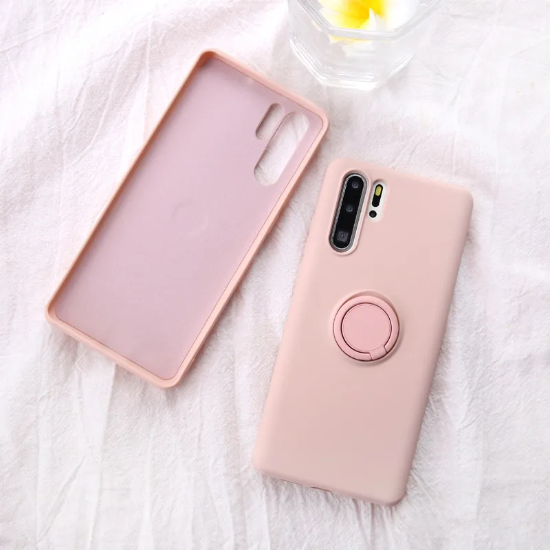 Мягкий силиконовый чехол для huawei P30 Pro P20 mate 20 Lite с металлическим кольцом, резиновый противоударный чехол для задней панели huawei P30Pro чехол P 20 30 - Цвет: Pink