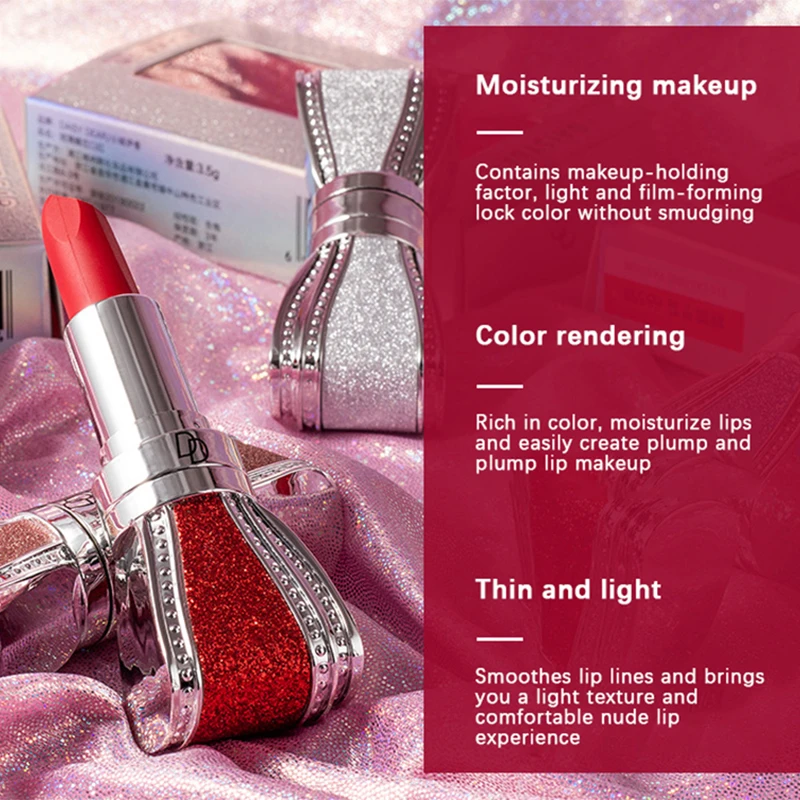 

1/5PCS Colored Glaze Bow Lipstick Waterproof Sweat-Proof Rich Color Lipstick White Semi-Matte Moisturizing Lipstick Set TSLM1