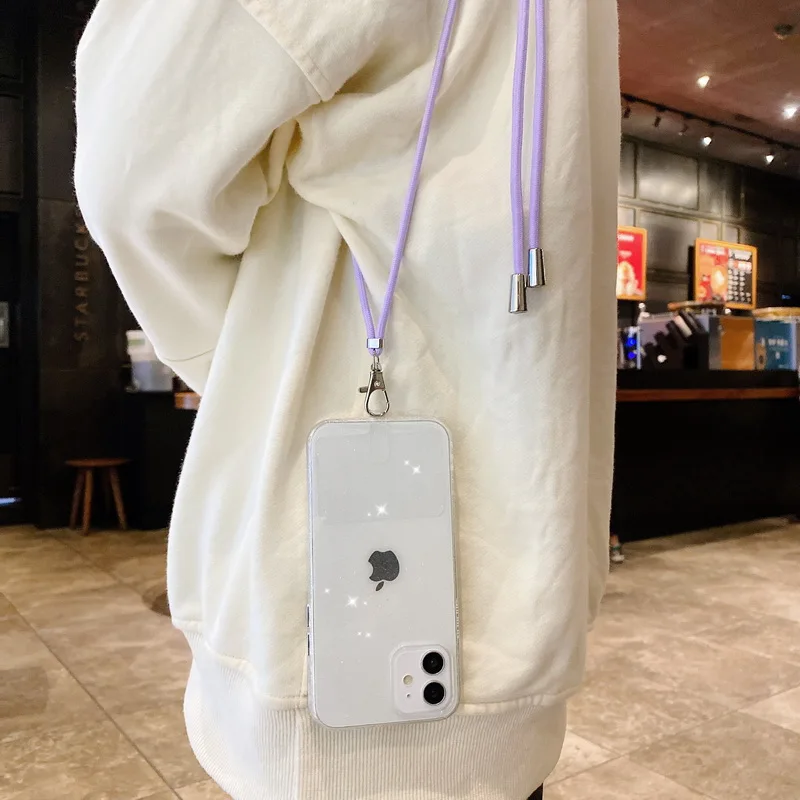 

Lanyard Glitter Bling Clear Case For iPhone 12 Mini 11 12 Pro Max XS Max XR X 8 7 6 6s Plus Shockproof Hanging Rope Phone Cover