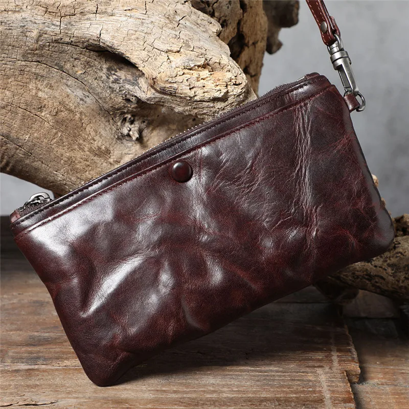 PNDME vintage high-quality genuine leather men's women's clutch wallet simple handmade real cowhide teens party coin purse