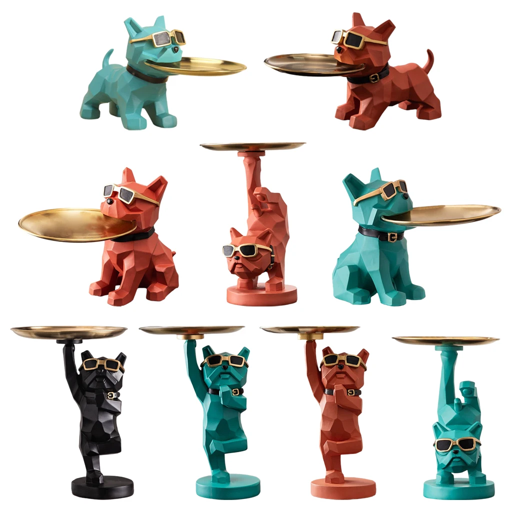 

1pc Resin Bulldog Figurine Storage Tray Cute Modern Style Jewelry Key Holder Home Living Room Bedroom Entrance Decor Ornament