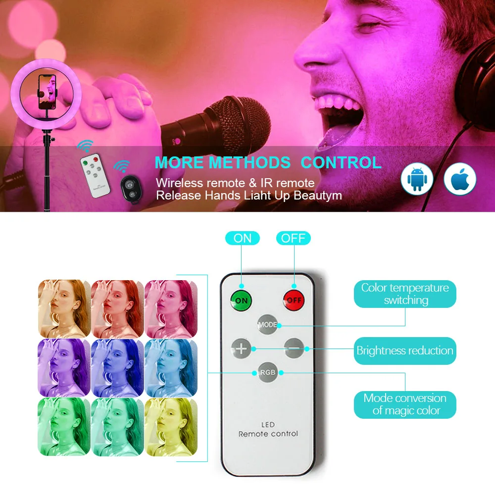 10 12 13 дюймов RGB кольцевой светильник с подставкой дистанционного Управление