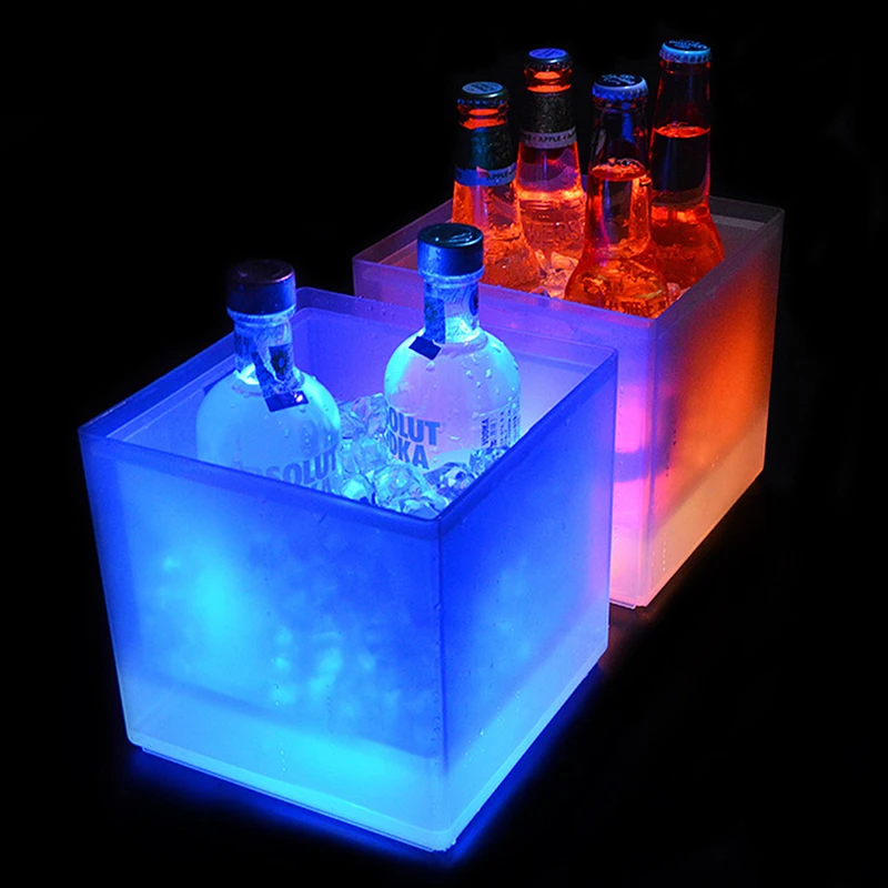 Cubo de hielo de plástico impermeable con luz LED, accesorio que cambia de Color, bares, discotecas, champán, cerveza, 3.5L
