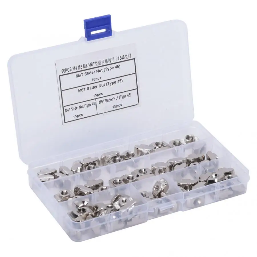 60pcs/set T Slot Sliding Nut M5 M6 M8 Fastener Nuts for 4545 Aluminum Profiles nut wood | Обустройство дома