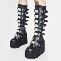 punk style brand ladies motorcycle boots black fashion wedge high heel shoes autumn winter gothic demonias platforms woman boots