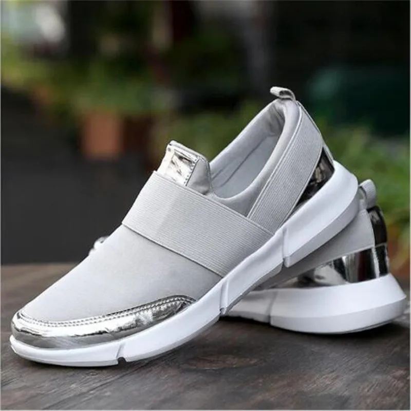 

2020 Women Casual Shoes Female Platform Shoes Slip On Women Flat Tenis Casual Ladies Shoes Flats Silver Sneakers Size35-42