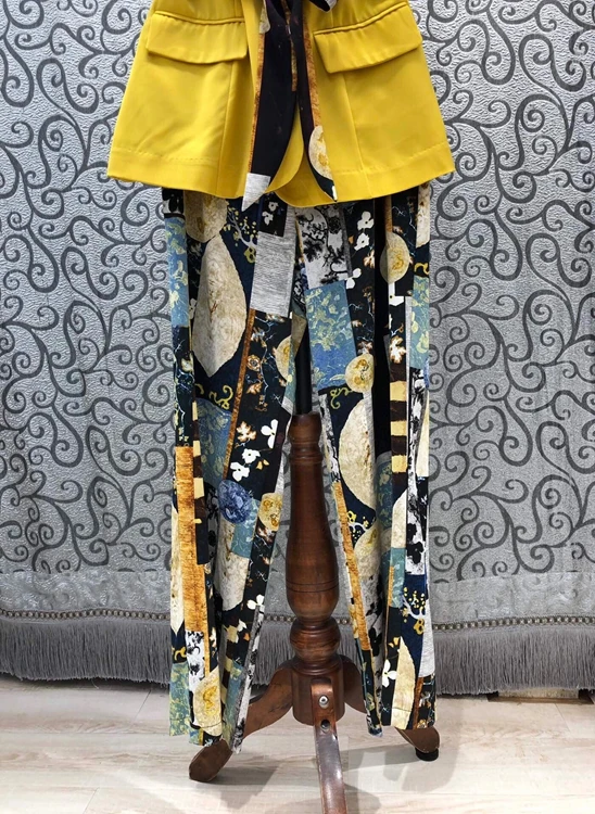 

High Quality Designer Clothing Sets 2021 Summer Pant Sets Women Floral Print Blazer Coats+Vintage Print Pant Suits Casual 2 pc