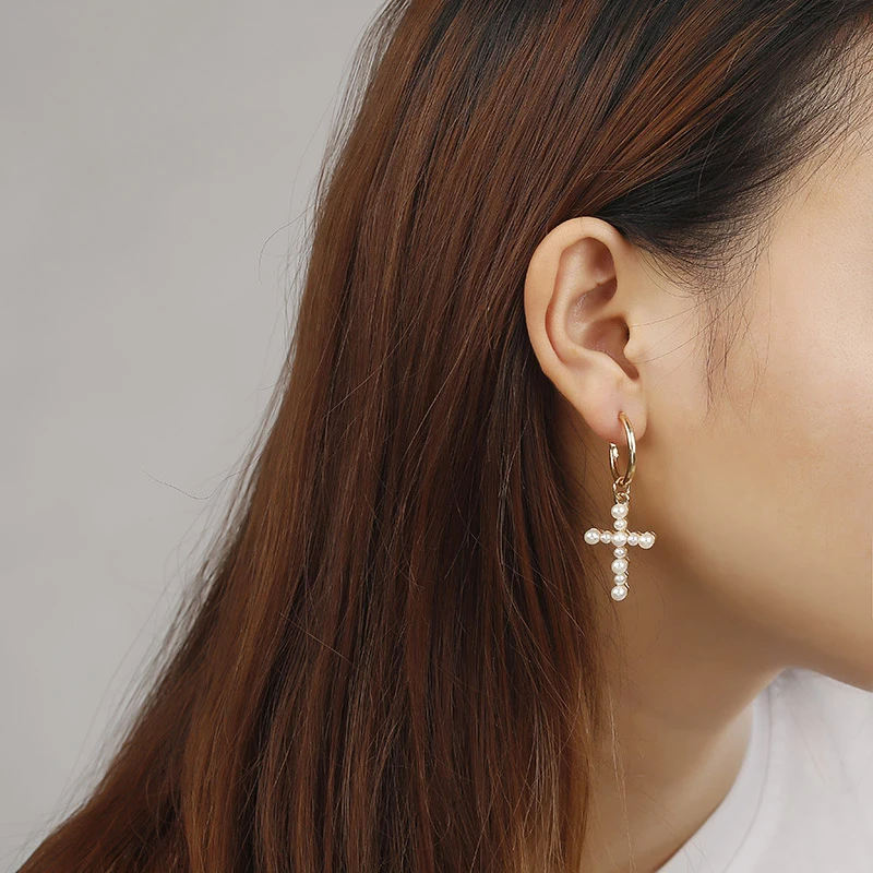 CARTER LISA новые модные женские серьги-капли с крестиком белые имитация жемчуга