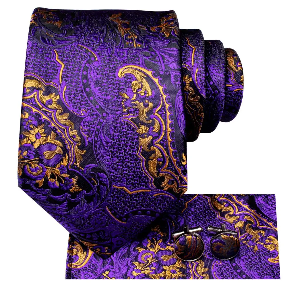 Фиолетовый золотой Цветочный Шелковый Свадебный галстук для мужчин ручная