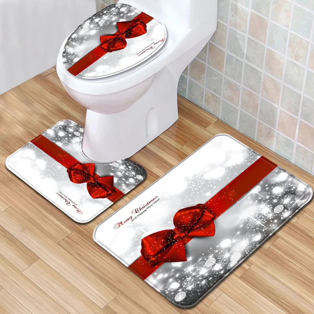 4 шт. романтичный набор штор для ванной и душа с принтом в виде банта Квадратный