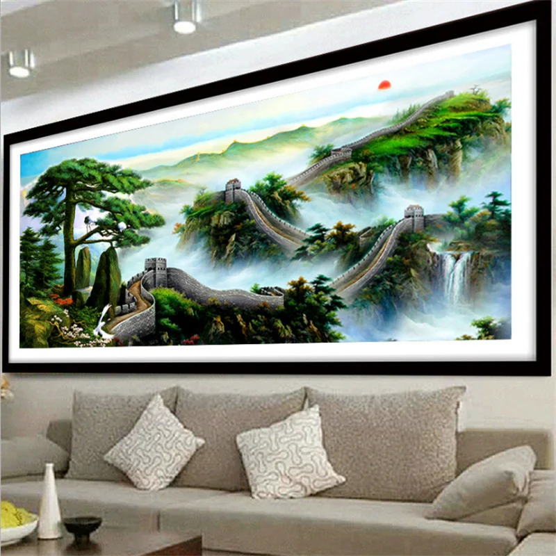 Алмазная картина сделай сам Великая китайская стена сосна восходящее солнце