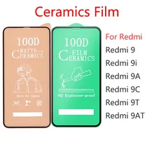 50Pcs\Lot 100D Full Cover Soft Ceramic Tempered Glass For Xiaomi Redmi 9 9i 9A 9C 9T 9AT Screen Protector Film