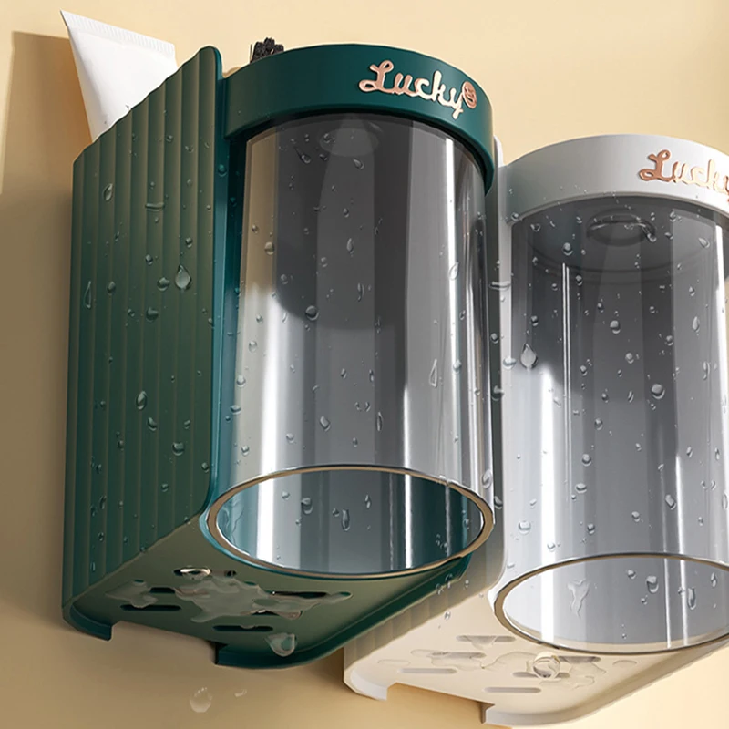 

Toothbrush Holder Punch-free Toothpaste Rack Mouthwash Cup Strong Adsorption Hanging Storage Rack with Cup Bathroom Gadgets