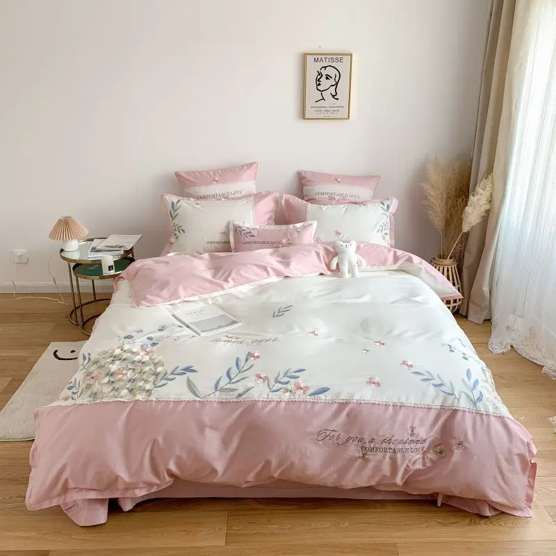 

Elegant embroidery Bedding Set King Queen Size 4/7pcs egyptian cotton Bed Linen Duvet Cover Bed Sheet Pillowcases for adults